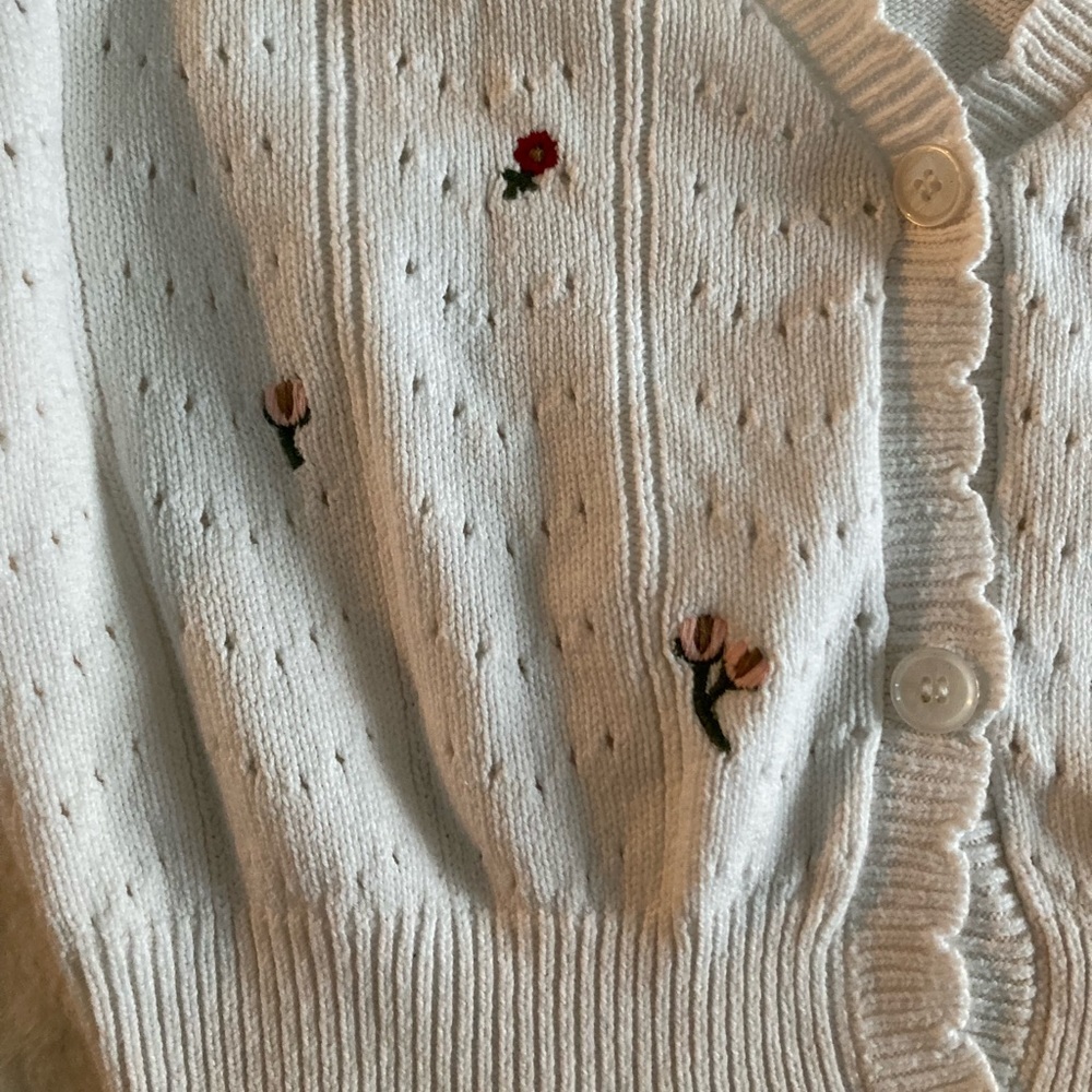 Beautiful white cardigan with flowers - Picture 4 of 5
